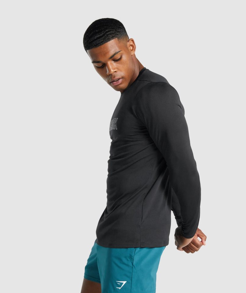 Men's Gymshark Arrival Long Sleeve Graphic T-Shirts Black | NZ 4LVXRQ